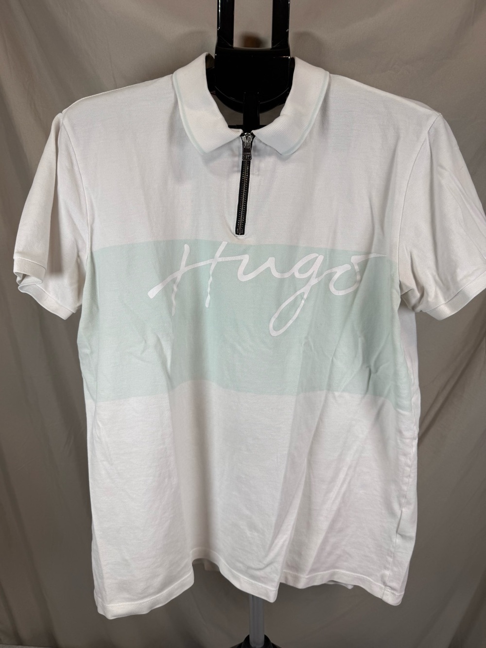 HUGO Boss Quarter-Zip Polo White Green Stripe- Size XL